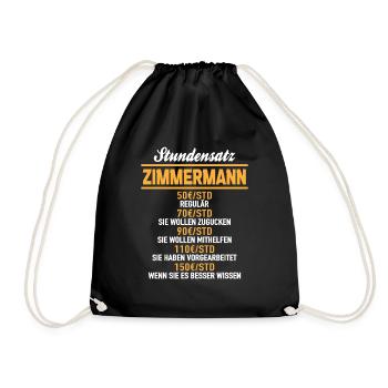 Stundensatz Zimmermann Zimmerei Zimmerer Schreiner - Turnbeutel - Schwarz - Vorne