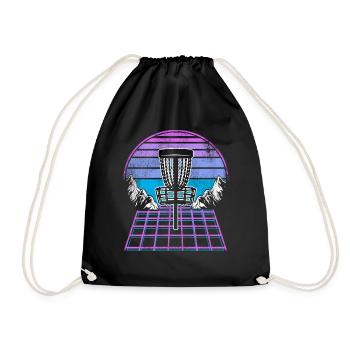Disc Golf Synthwave 90s Vintage Retrowave Sunset - Drawstring Bag - black - Front