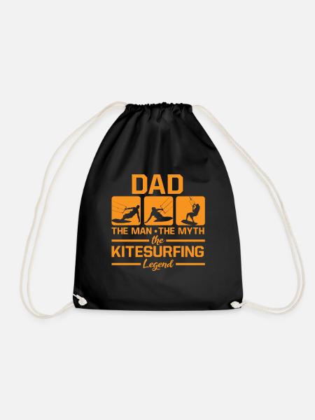 Dad Man Myth Kitesurfing Legend Kiterboarding - Drawstring Bag - black