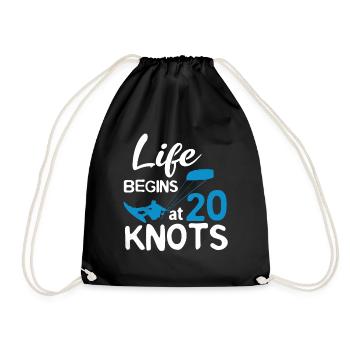 Life Begins 20 Knots Kiteboarding Windsurfing Surf - Turnbeutel - Schwarz - Vorne