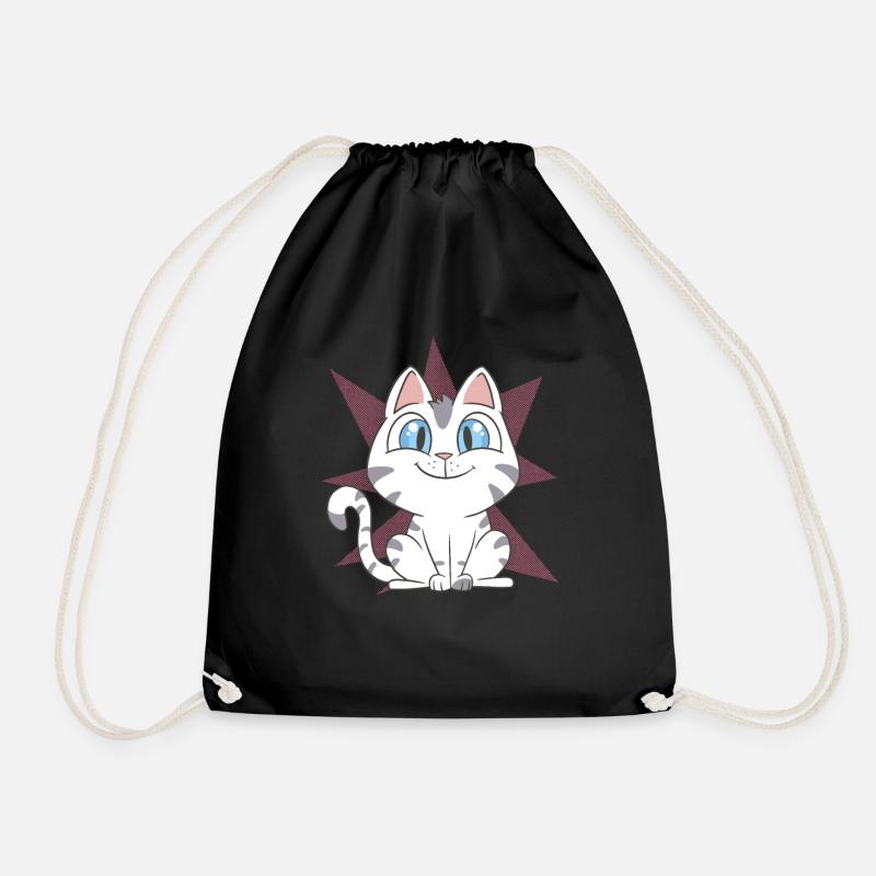Cute Cat - Drawstring Bag - black