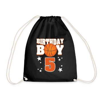 Birthday Boy 5th Birthday Basketball Mitgebsel - Drawstring Bag - black - Front