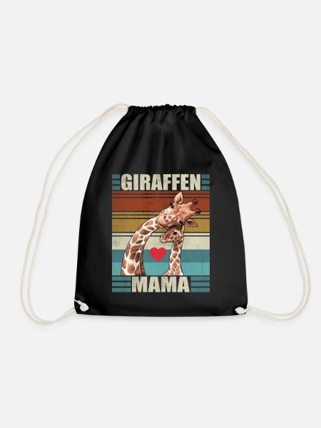 Giraffen Mama Kind Retro Giraffe - Turnbeutel - Schwarz