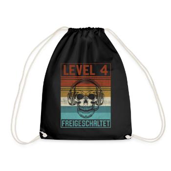 4. Geburtstag Gamer Level 4 Jahre - Turnbeutel - Schwarz - Vorne