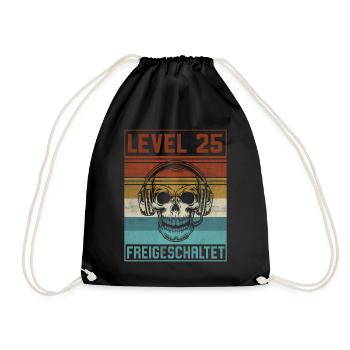 25. Geburtstag Gamer Level 25 Jahre - Turnbeutel - Schwarz - Vorne