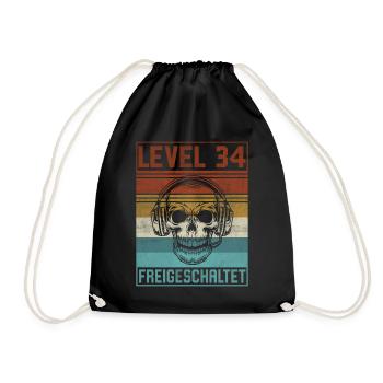 34. Geburtstag Gamer Level 34 Jahre - Turnbeutel - Schwarz - Vorne