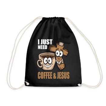 Kaffeeliebhaber Ich brauche nur etwas Kaffee Jesus - Turnbeutel - Schwarz - Vorne