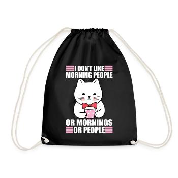 Don't Like Morning People Sarcasm Coffee Moody Cat - Drawstring Bag - black - Front