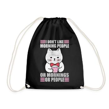 Morning People Sarcasm Coffee Moody Cat Funny - Drawstring Bag - black - Front