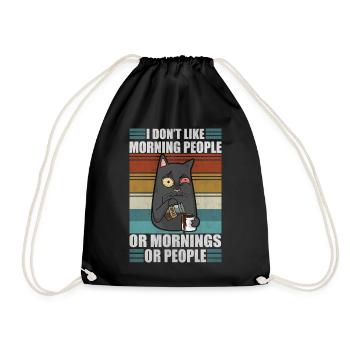 Sarcastic Cat Moody Morning People Coffee Lazy Kit - Drawstring Bag - black - Front