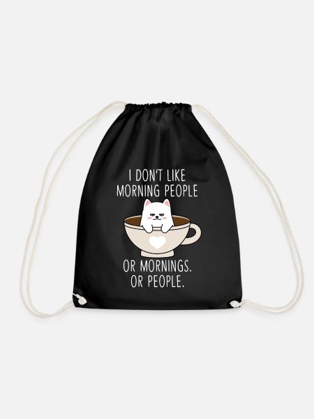 Moody Cat Morning People Coffee Tired Kitty - Turnbeutel - Schwarz