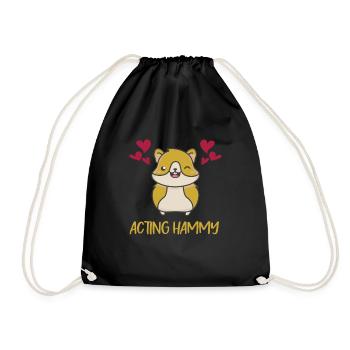 Acting Hammy Hamsterbacken Herzen Hamster Futter - Turnbeutel - Schwarz - Vorne