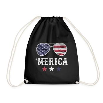 Merica Sunglasses 4th of July American Flag USA - Drawstring Bag - black - Front