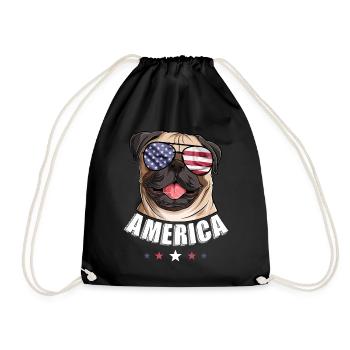 America Dog 4th of July American Flag USA Pug - Drawstring Bag - black - Front