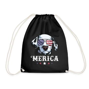 Dalmatian Dog Merica 4th of July American Flag USA - Drawstring Bag - black - Front