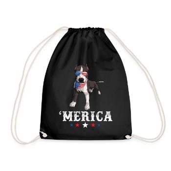 Pit Bull Merica 4th of July Dog American Flag USA - Drawstring Bag - black - Front