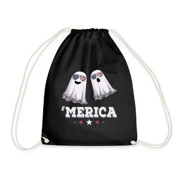 Ghosts Merica 4th of July American Flag USA - Drawstring Bag - black - Front