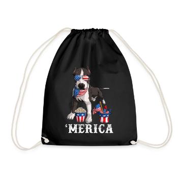 Merica Pit Bull 4th of July Dog American Flag USA - Drawstring Bag - black - Front