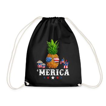 Pineapple American Flag 4th of July Merica USA - Turnbeutel - Schwarz - Vorne