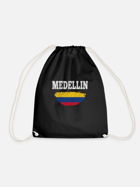 Medellin Colombia Flag Colombian City - Drawstring Bag - black