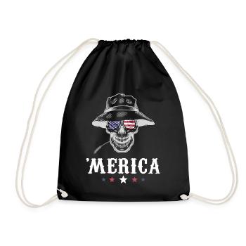 Skull Farmer Merica 4th of July American Flag USA - Drawstring Bag - black - Front