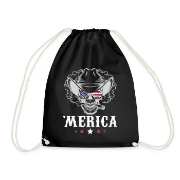 Smoking Skull Cowboy Merica 4th of July American F - Drawstring Bag - black - Front