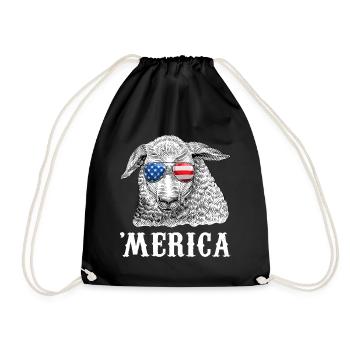 Sheep Merica 4th of July Farmer American Flag USA - Drawstring Bag - black - Front