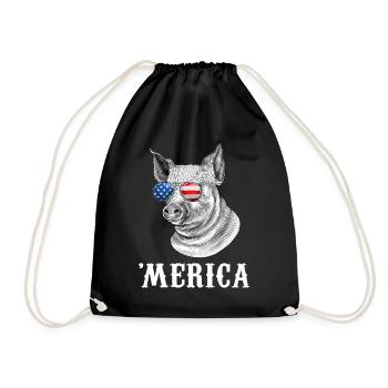 Pig Merica 4th of July Farmer American Flag USA - Drawstring Bag - black - Front