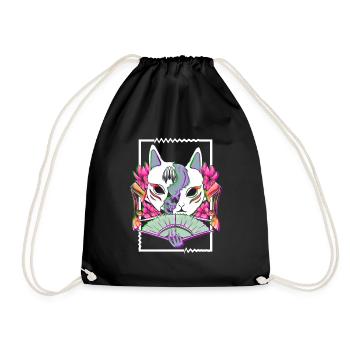Japanese Glitch Samurai Geisha Mask Goth - Drawstring Bag - black - Front