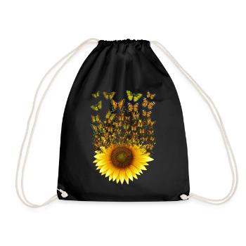 Sunflower Butterflies Women Girls Floral - Drawstring Bag - black - Front