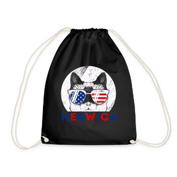 USA Patriotic Cat July 4 - Drawstring Bag - black - Front