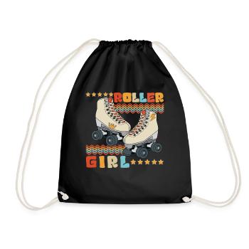 Roller Girl Retro 70er 80er Jahre Rollschuhlaufen - Turnbeutel - Schwarz - Vorne