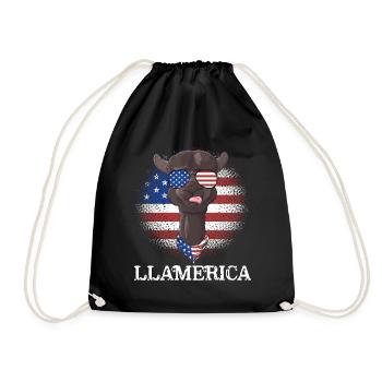 Patriotic Llama USA July 4 - Drawstring Bag - black - Front