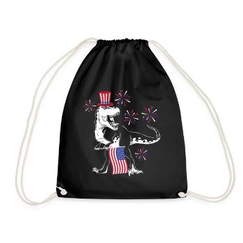 Patriotic Trex July 4 Dinosaurs - Drawstring Bag - black - Front