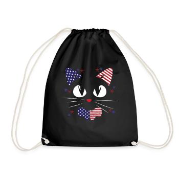 Patriotic Cat Lover July 4 USA - Drawstring Bag - black - Front