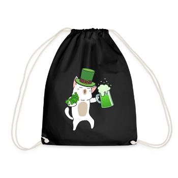 Biertrinkende Katze Kleeblatt St. Patrick's Day - Turnbeutel - Schwarz - Vorne