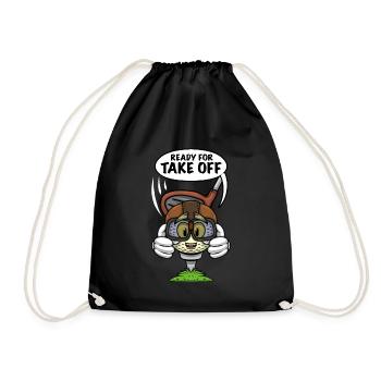 Golf Player Golf With Aviator Cap Golf Court - Drawstring Bag - black - Front
