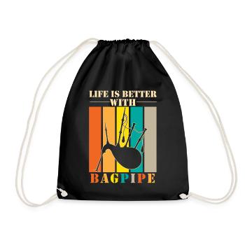 Bagpipe musician musical instrument - Drawstring Bag - black - Front