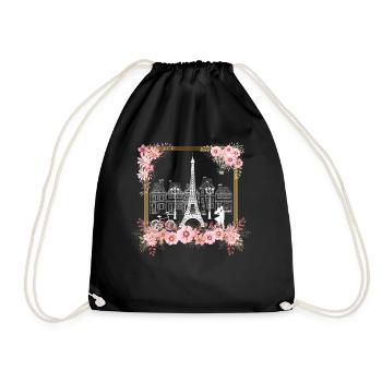 Paris Thème Femmes France Fleur Tour Eiffel - Sac de sport léger - noir - Devant