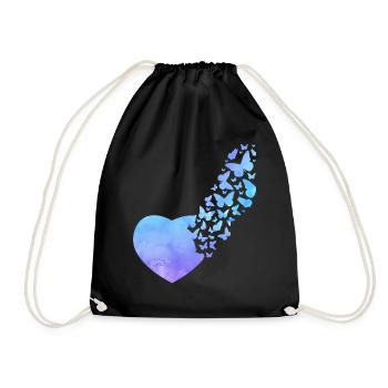 Butterfly Heart Cute Watercolor - Drawstring Bag - black - Front