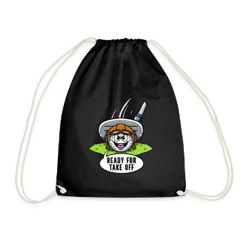 Golf Player Golf With Aviator Cap Golf Court - Drawstring Bag - black - Front