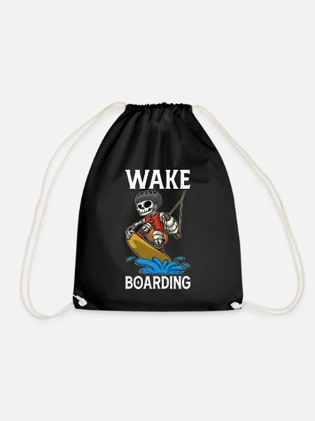 Wakeboarder Skeleton On The Wakeboarding - Drawstring Bag - black