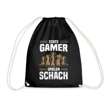 Echte Gamer Spielen Schach Schachmatt Schachfigur - Turnbeutel - Schwarz - Vorne
