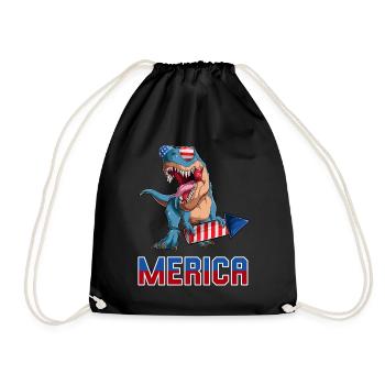 Patriotic Trex American Dino Merica July 4 - Drawstring Bag - black - Front