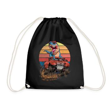 Retro Monster Truck Trex Dirt Race Dinosaur - Drawstring Bag - black - Front