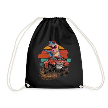 Retro Trex Monster Truck Dirt Race Dinosaur - Drawstring Bag - black - Front