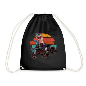 Trex Monster Truck Boys Retro Dinosaur - Drawstring Bag - black - Front