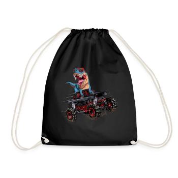 Trex Monster Truck Dirt Racing Dinosaurs - Drawstring Bag - black - Front
