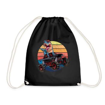 Trex Monster Truck Boys Dirt Race Dinosaur - Drawstring Bag - black - Front
