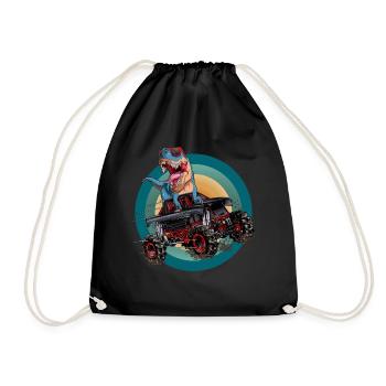 Trex Monster Truck Boys Dirt Race Dinosaur - Drawstring Bag - black - Front